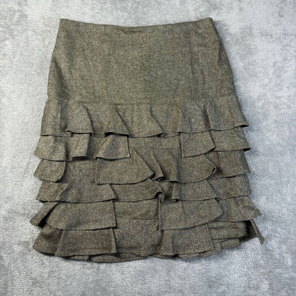 Talbots Skirt Womens 4 Green Tweed Tiered Ruffle Preppy Classy Office Career